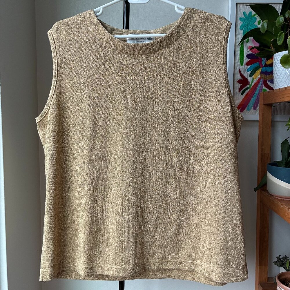 Bob Mackie Vintage Gold Metallic Sleeveless Knit Top - Size XL